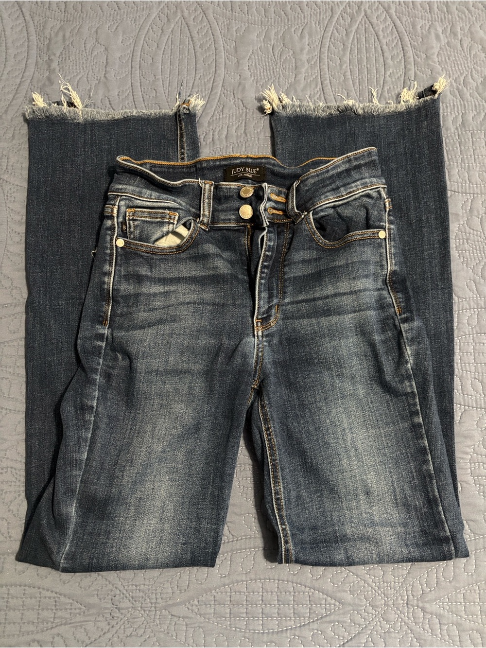 Judy Blue Dark Blue High Waist Vintage Frayed Hem Ankle Jeans